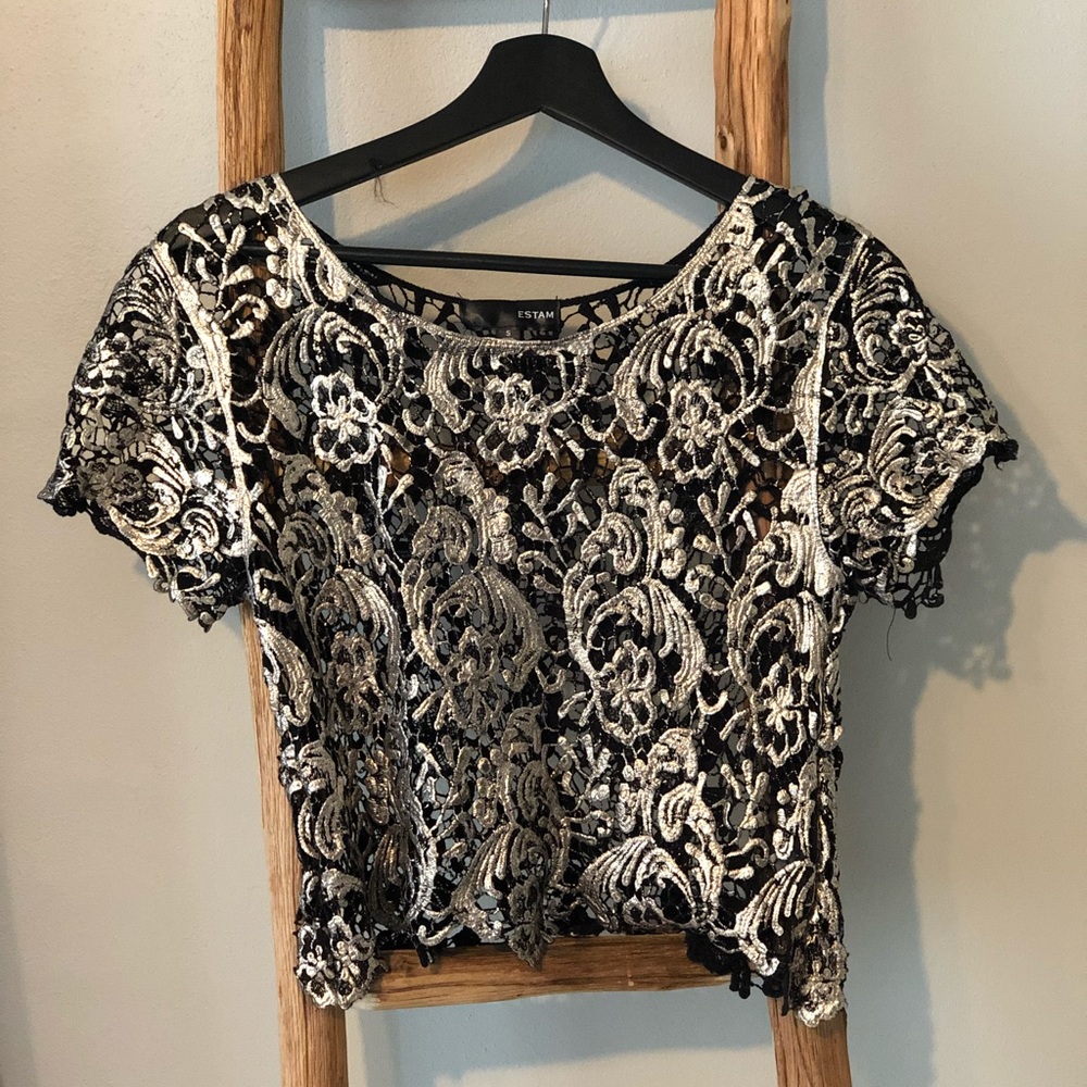Gold lace crop top